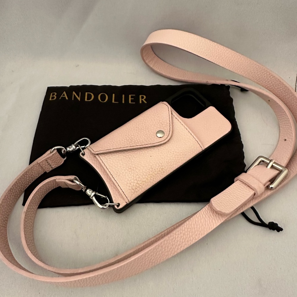 Bandolier Hailey case for iPhone 11Pro in Primrose with strap and bag.